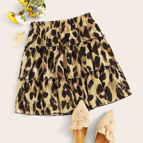 

Юбка с оборками и леопардовым принтом, Многоцветный