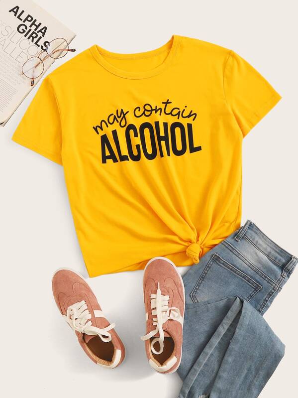 

Letter Graphic Round Neck Tee, Yellow