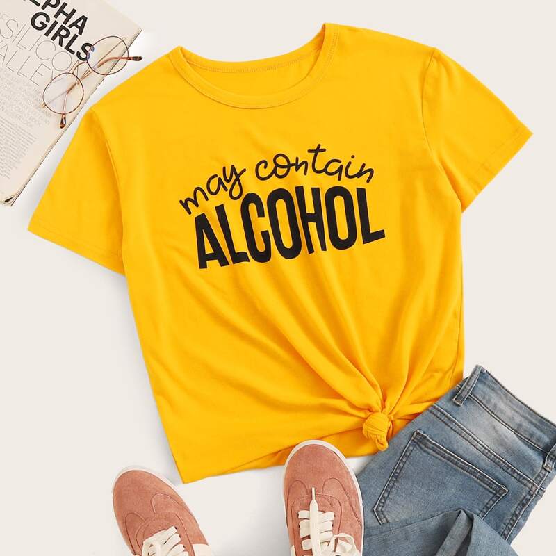 

May Contain Alcohol Graphic Tee, Yellow