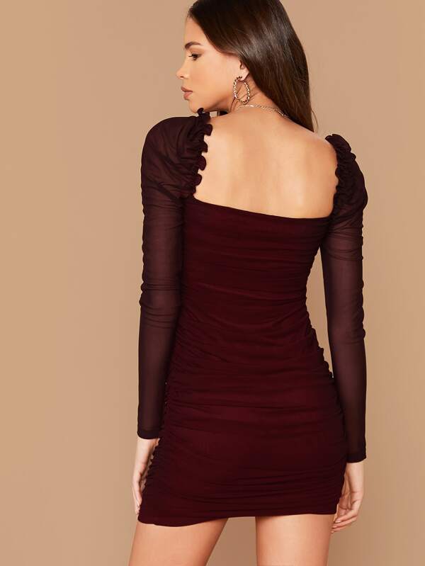 ruched mesh bodycon dress