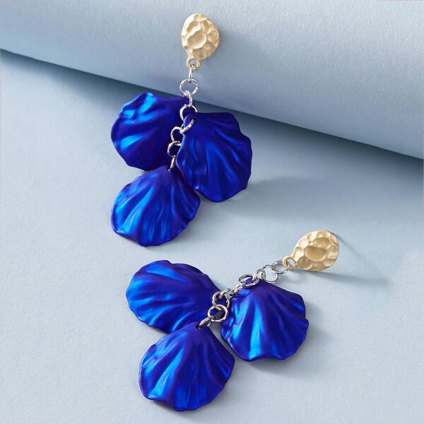 

1pair Layered Flower Drop Earrings, Blue