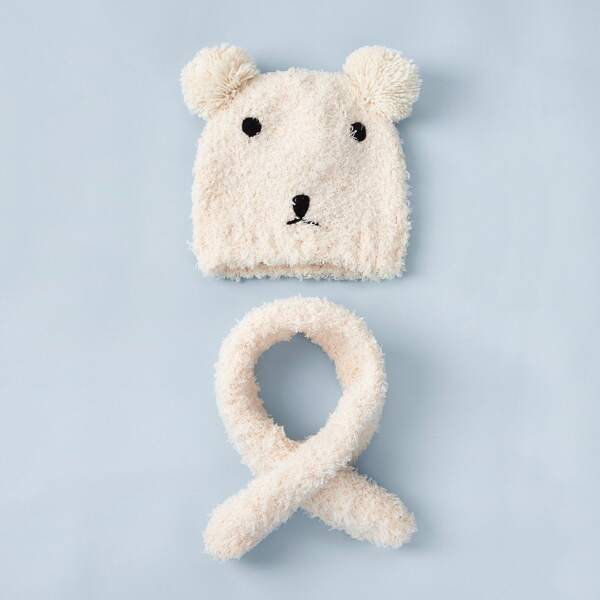 

2pcs Baby Fluffy Pom Pom Beanie & Scarf, Beige