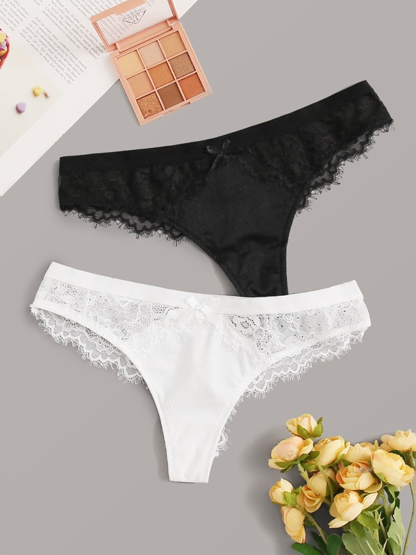 

2pack Contrast Lace Panty Set, Black and white