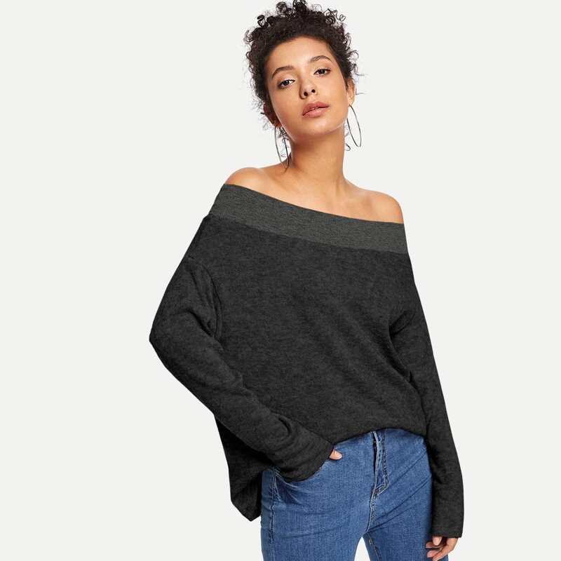 

Off The Shoulder Solid Jumper, Black