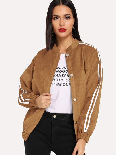 Side Stripe Button Through Corduroy Jacket