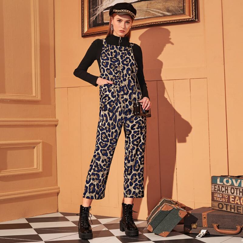 

Patch Pocket Leopard Overalls, Multicolor