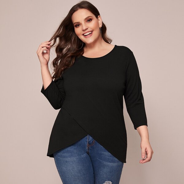 

Plus Tulip Hem Round Neck Tee, Black