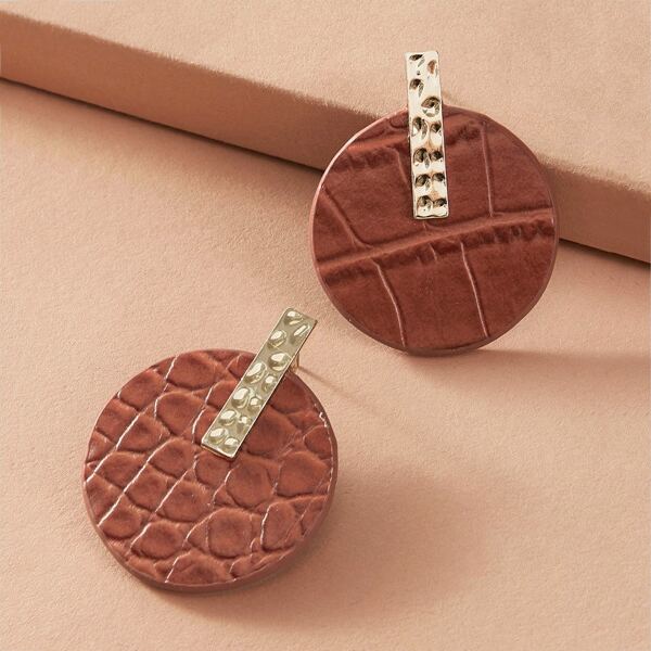 

1pair Croc Pattern Round PU Drop Earrings, Multicolor