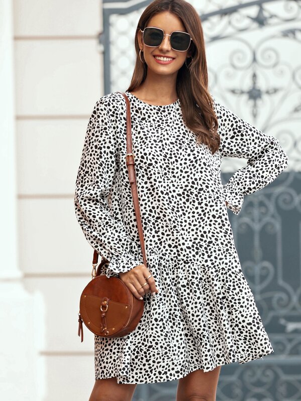 

Dalmatian Flounce Sleeve Smock Dress, Black and white, Debi Cruz