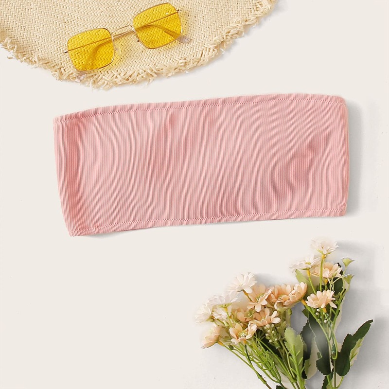 

Ribber Bandeau Bikini Top, Pink