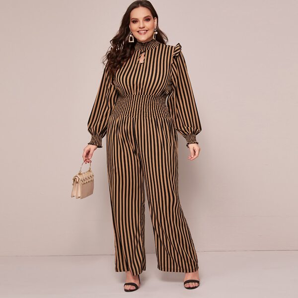 

Plus Striped Shirred Peekaboo Jumpsuit, Multicolor