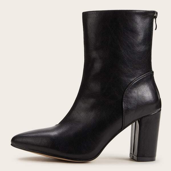 

Point Toe Snakeskin Panel Chunky Boots, Black