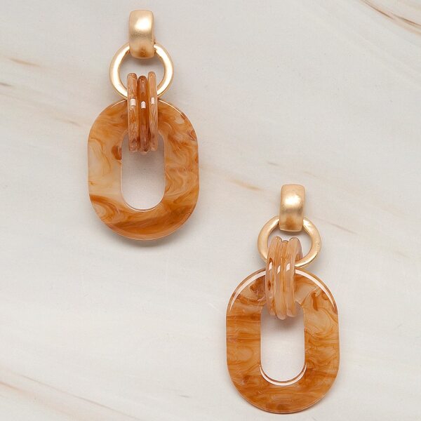 

1pair Marble Detail Oval And Circle Earrings, Brown