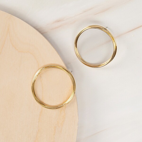 

1pair Stud Back Medium Hoop Earrings, Gold