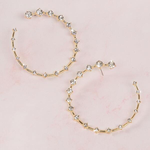 

1pair Rhinestone Pave Large Hoop Earrings, Gold