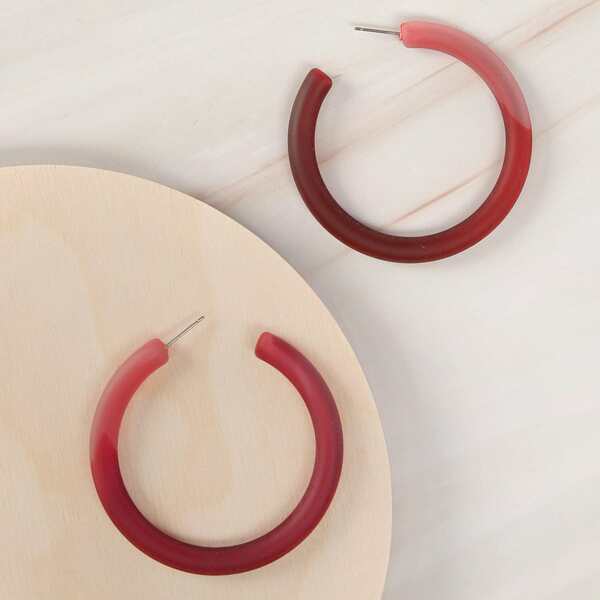

1pair Ombre Detail Large Hoop Earrings, Red