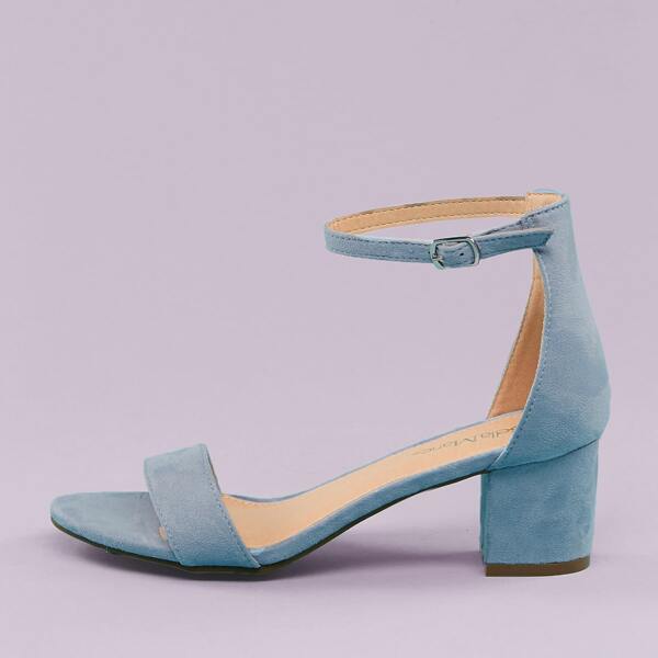 

Open Toe Ankle Strap Short Square Heel Sandals, Blue