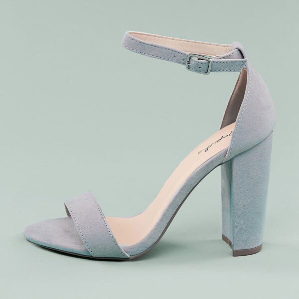 

Open Toe Ankle Strap Chunky Heel Sandals, Blue