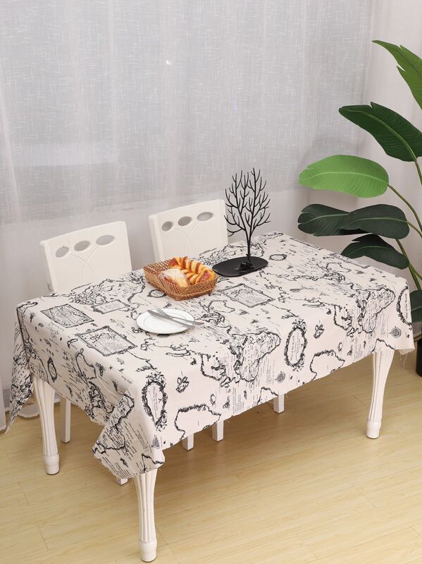 

Map Print Tablecloth, Black and white