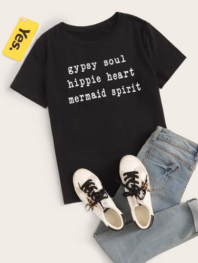 Letter Graphic Crew Neck Tee