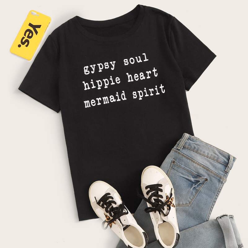 

Letter Graphic Crew Neck Tee, Black