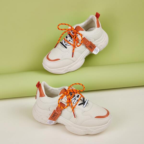 

Lace-up Front Mesh Panel Chunky Sneakers, Multicolor