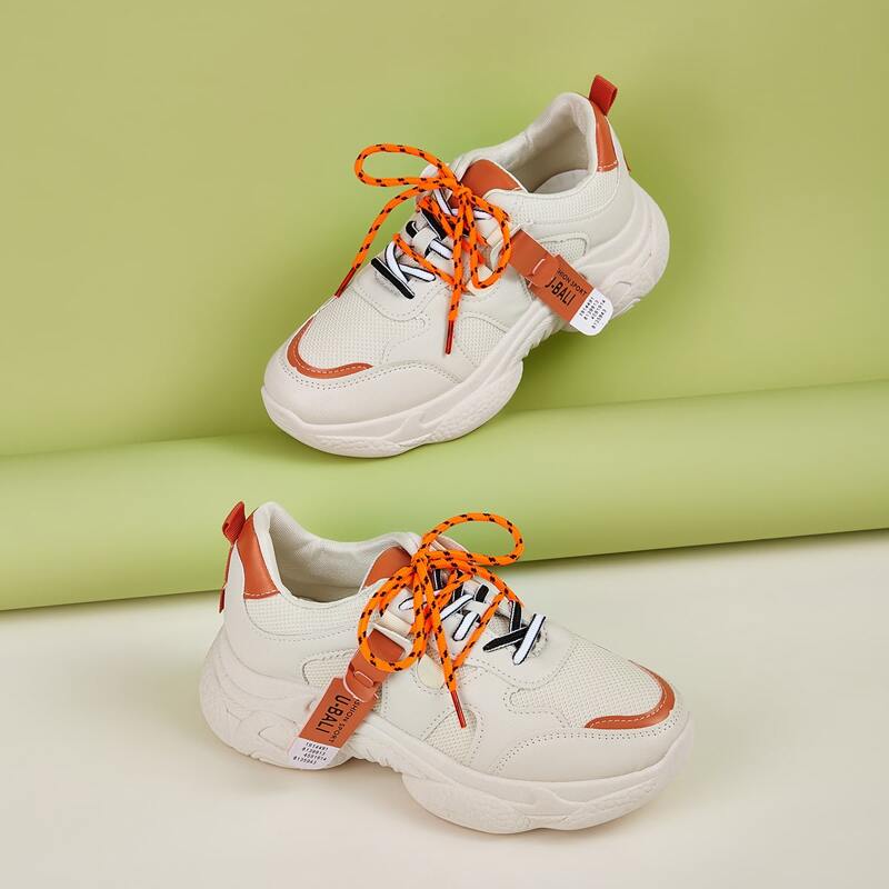 

Lace-up Front Mesh Panel Chunky Sneakers, Multicolor