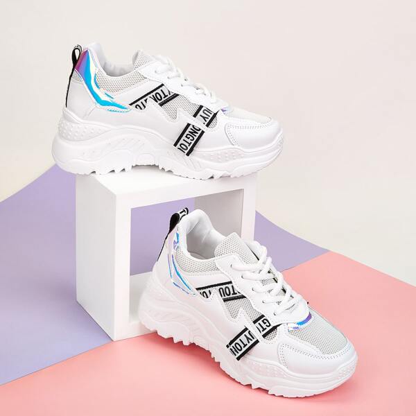 

Holographic Detail Mesh Panel Chunky Sneakers, White