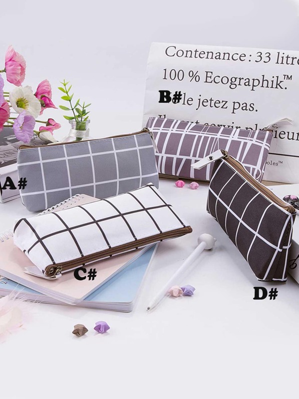 

1pc Simple Grid Pattern Pencil Case