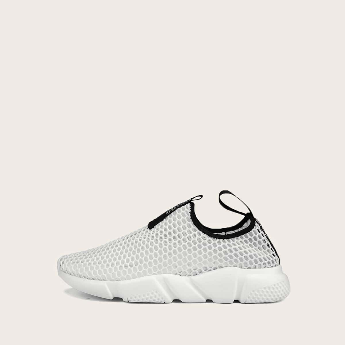

Letter Patch Decor Slip On Mesh Sneakers, White