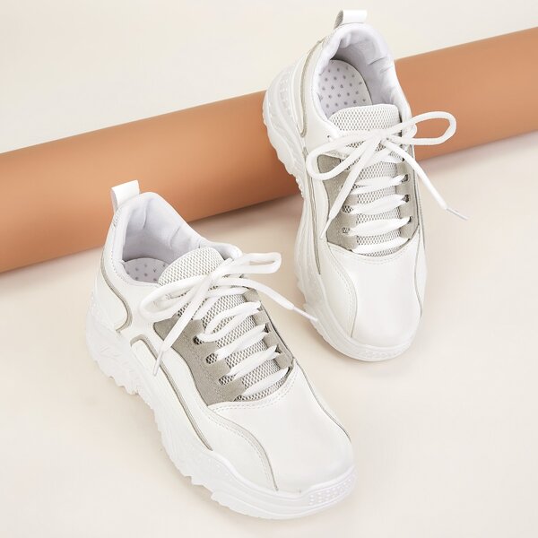 

Lace-up Front Chunky Sneakers, White