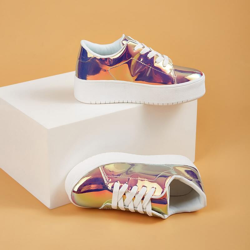 

Lace-up Front Holographic Sneakers, Multicolor