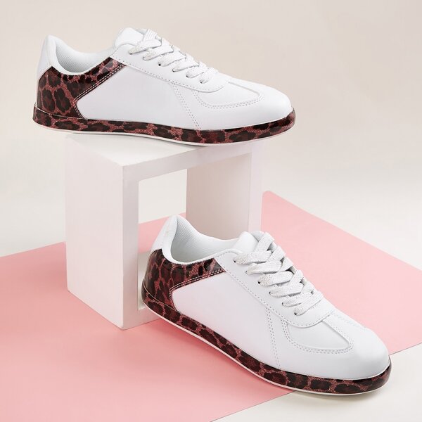 

Leopard Panel Lace-up Front Sneakers, White