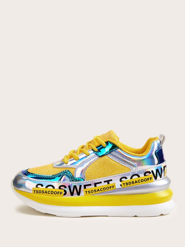 

Holographic Panel Letter Graphic Chunky Sneakers, Yellow