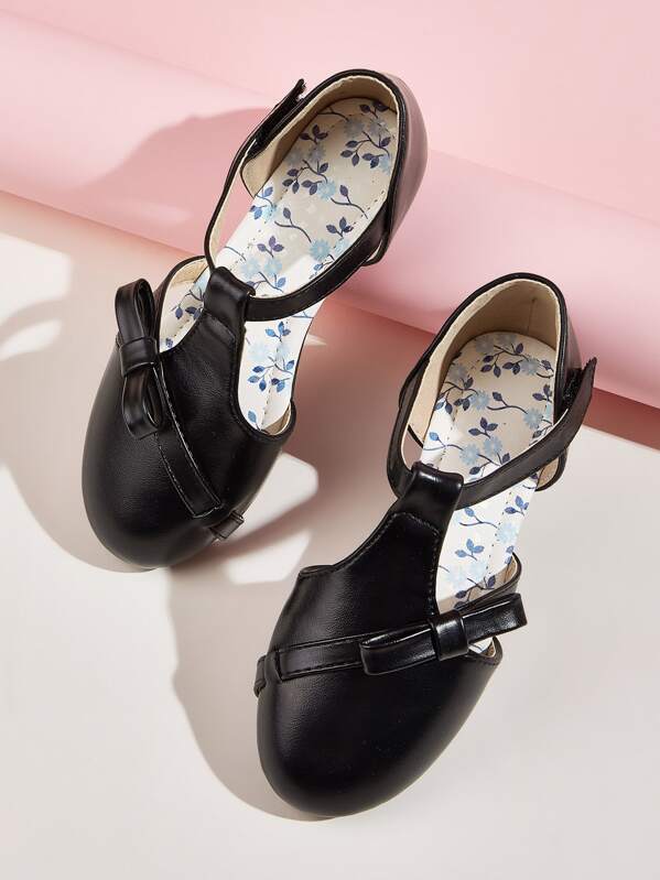 

Toddler Girls Bow Decor Velcro Strap Flats, Black