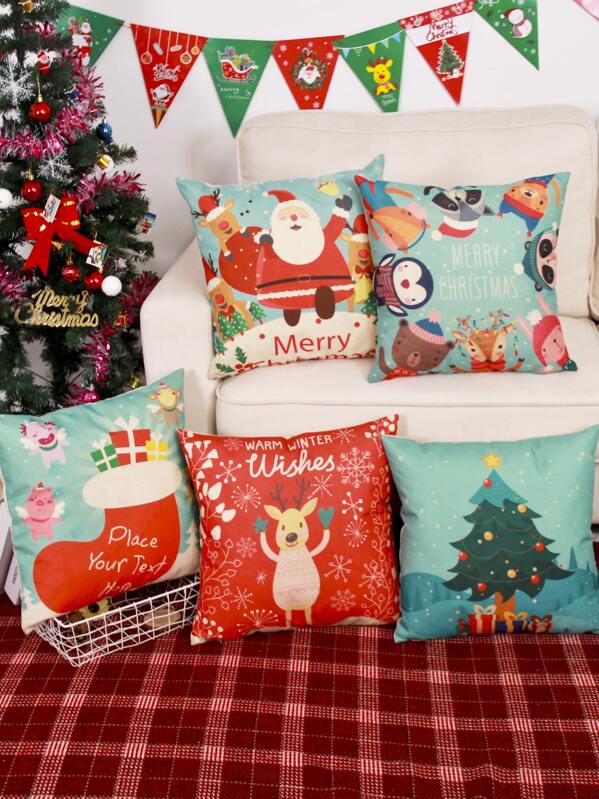 

1pc Christmas Print Cushion Cover Without Filler, Multicolor