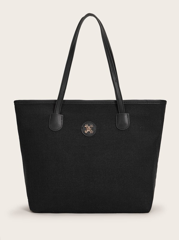 

Metal Detail Minimalist Tote Bag, Black