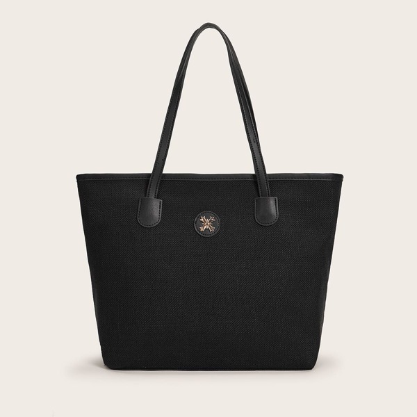 

Metal Detail Minimalist Tote Bag, Black