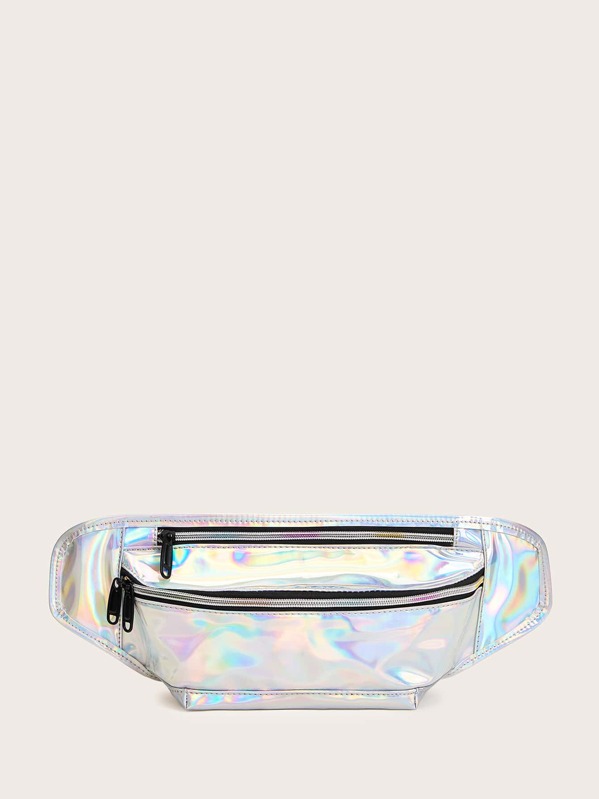 

Zip Front Holographic Fanny Pack, Multicolor