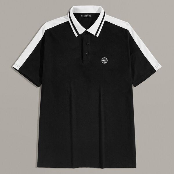 

Men Patched Detail Contrast Panel Polo Shirt, Black