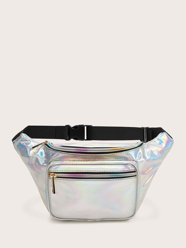 

Zip Front Holographic Fanny Pack, Silver