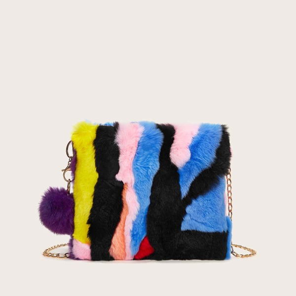 

Faux Fur Color Block Fluffy Clutch Bag, Multicolor