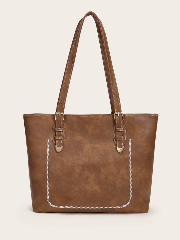 

Stitch Detail Minimalist Tote Bag, Brown