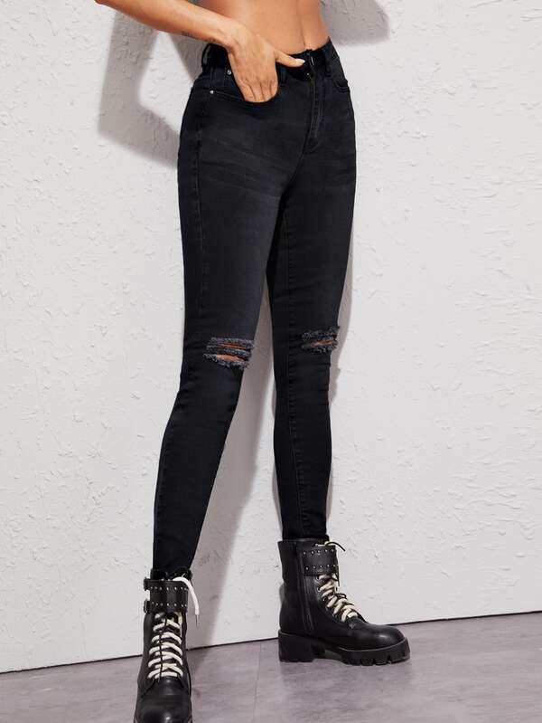 Is That The New High Waist Ripped Knee Black Jeans ?? ROMWE USA