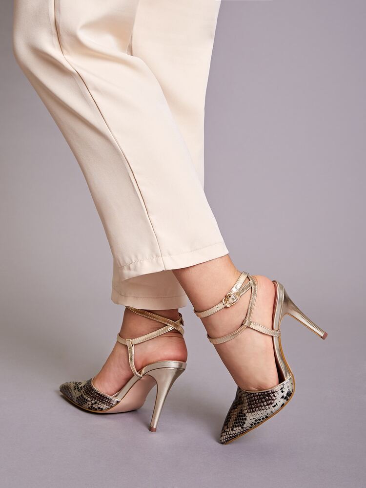 Point Toe Ankle Strap Snakeskin Stiletto Heels - Multicolor - View 3
