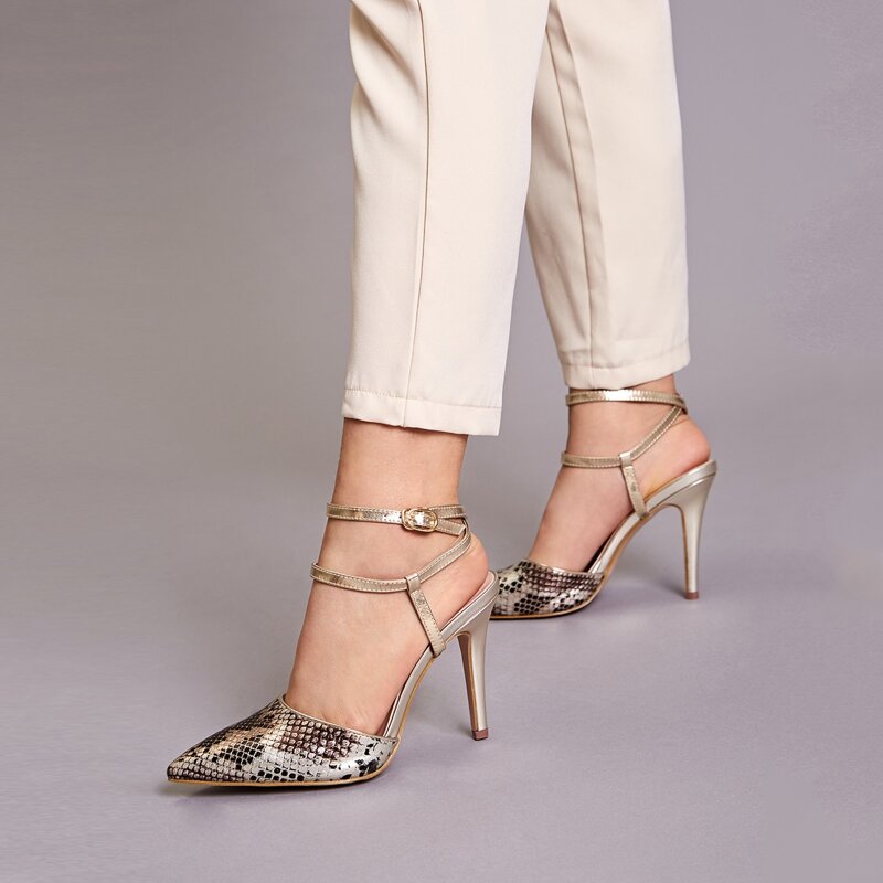 

Point Toe Ankle Strap Snakeskin Stiletto Heels, Multicolor