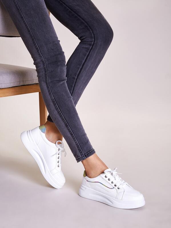 

Lace-up Front Glitter Wide Fit Sneakers, White