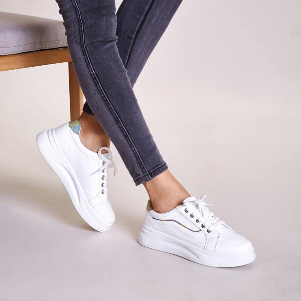 

Lace-up Front Glitter Wide Fit Sneakers, White