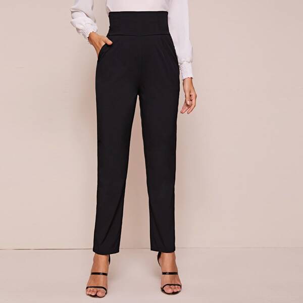 

High Waist Pocket Side Tailored Pants, Black