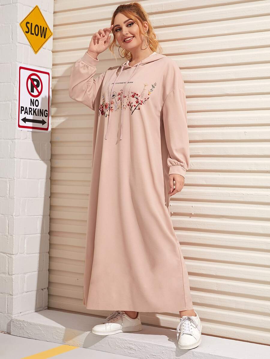 SHEIN Unity Áo nỉ Plus Size Dây kéo Hoa Hồng Thanh lịch - Bụi hồng - Xem 1